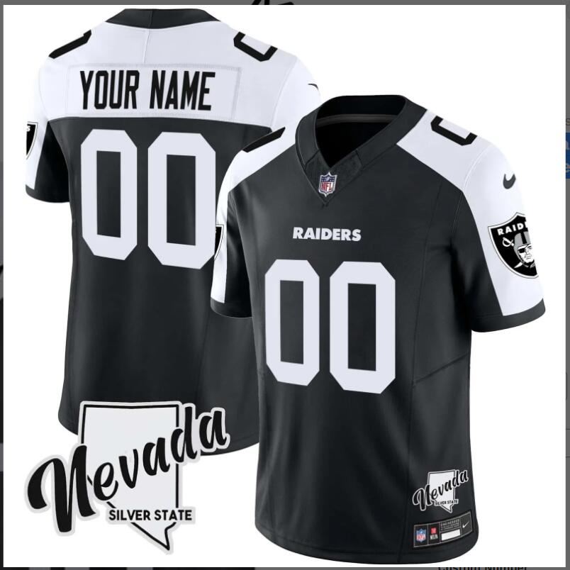 Men 2024 Nike NFL Oakland Raiders Nevada Silver State Patch Vapor Custom Jersey style5